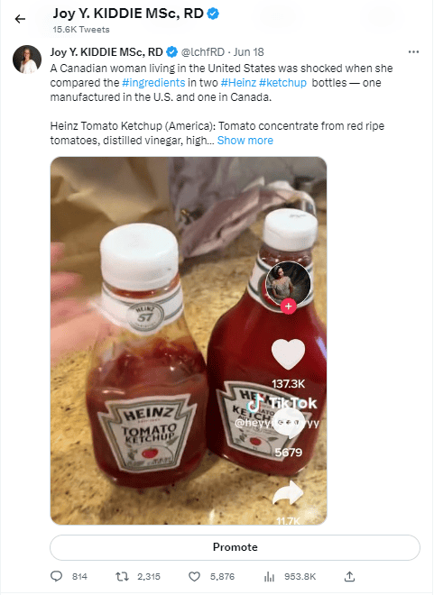 twitter post that was almost viral about high fructose ketchup